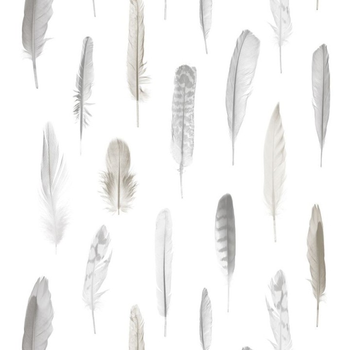 Papel pintado plumas ocres fondo blanco - Bohemian Rain 677295