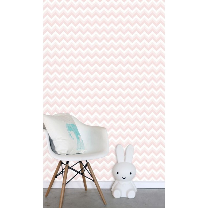 Papel pintado rayas zigzag rosa y blanco - Ursa 677332