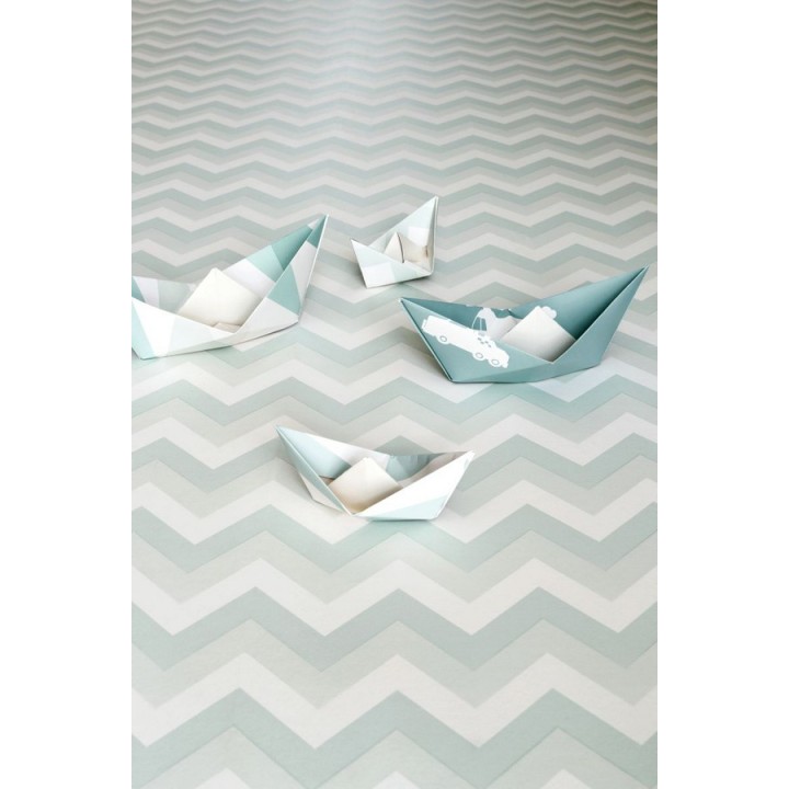 Papel pintado rayas zigzag verde y blanco - Ursa 677333