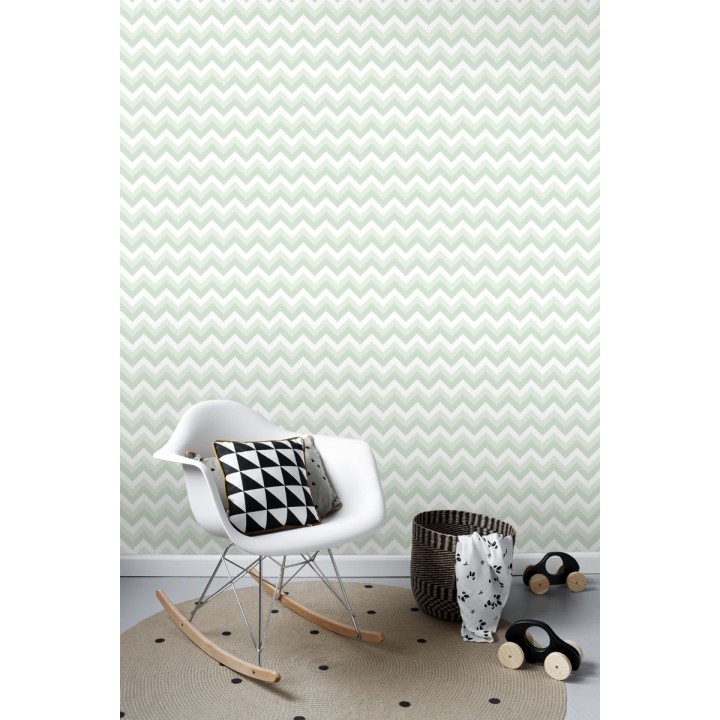 Papel pintado rayas zigzag verde y blanco - Ursa 677333