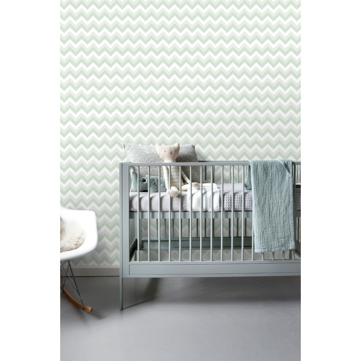 Papel pintado rayas zigzag verde y blanco - Ursa 677333