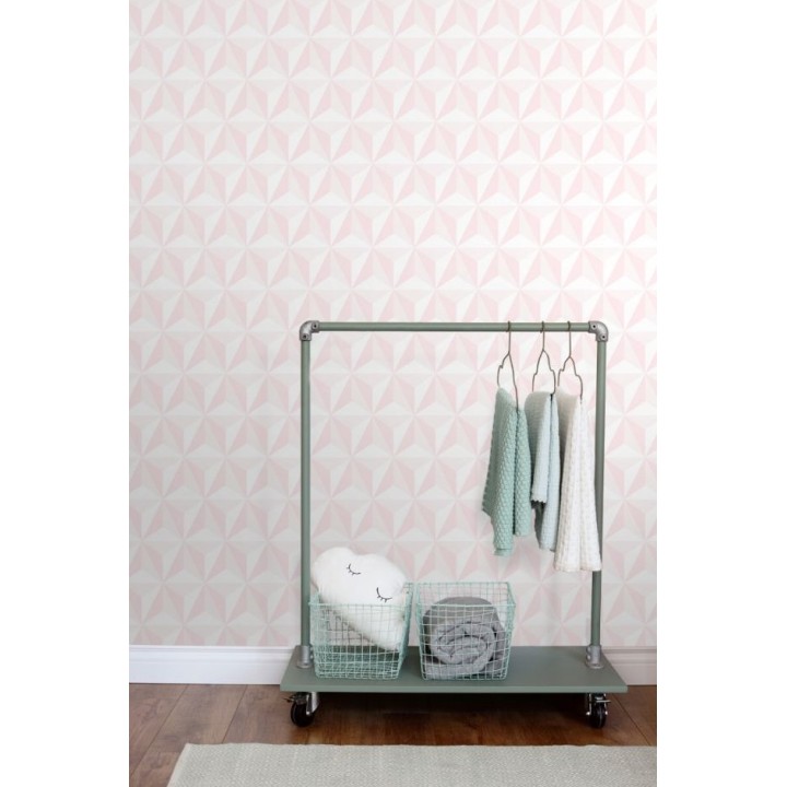 Papel pintado geométrico 3D rosa y blanco - Iceland Sky 3D 677349