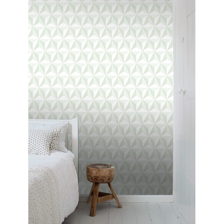 Papel pintado geométrico 3D verde y blanco - Iceland Sky 3D 677351