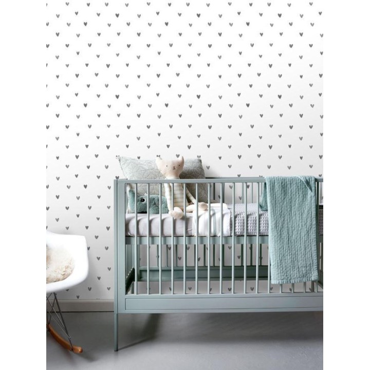 Papel pintado corazones grises fondo blanco - Magic Hearts 677352