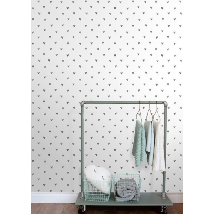 Papel pintado corazones grises fondo blanco - Magic Hearts 677352