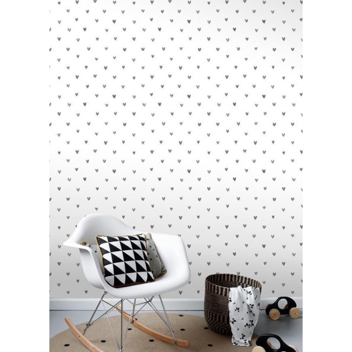 Papel pintado corazones grises fondo blanco - Magic Hearts 677352