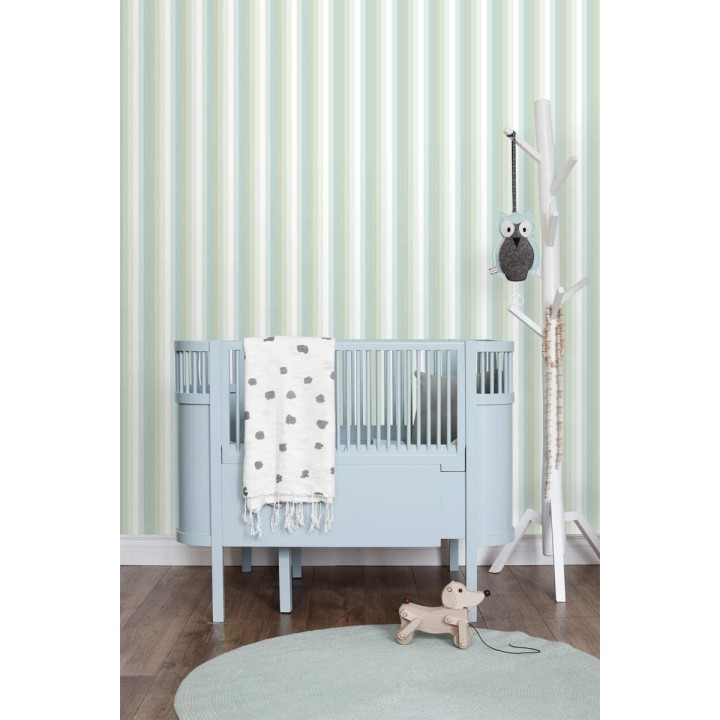 Papel pintado rayas estrechas tonos verde - Happy Field 677364