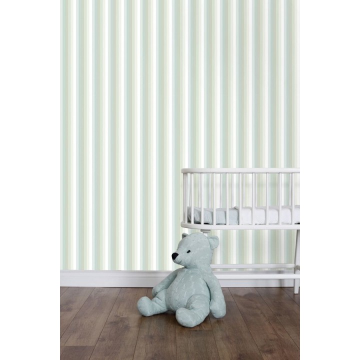 Papel pintado rayas estrechas tonos verde - Happy Field 677364