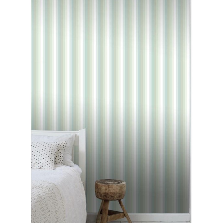 Papel pintado rayas estrechas tonos verde - Happy Field 677364