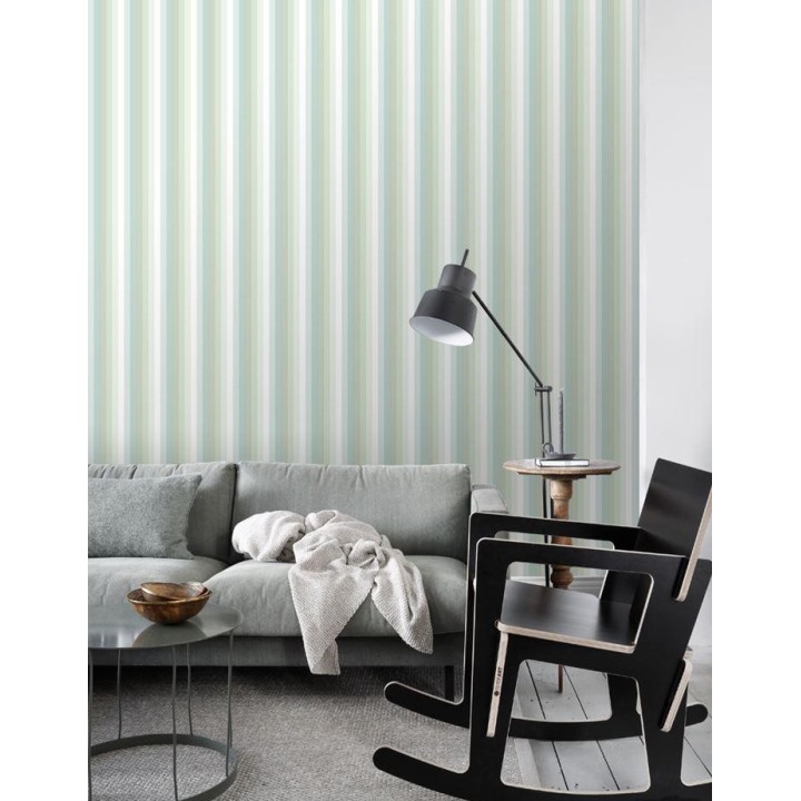 Papel pintado rayas estrechas tonos verde - Happy Field 677364