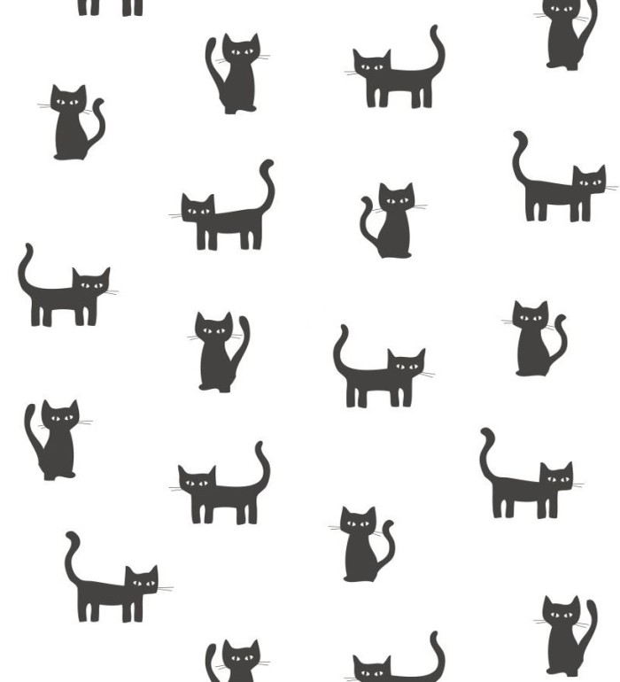 Papel pintado gatos negros fondo blanco - Cats World 677366