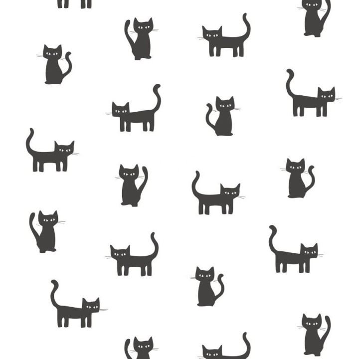 Papel pintado gatos negros fondo blanco - Cats World 677366