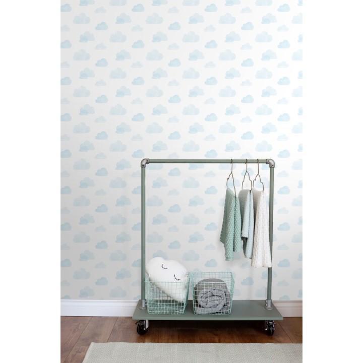 Papel pintado nubes infantiles celestes fondo blanco - Dream Sky 677368