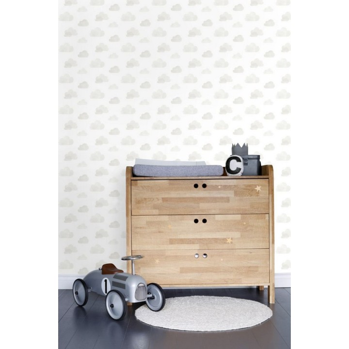 Papel pintado nubes infantiles grises fondo blanco - Dream Sky 677383