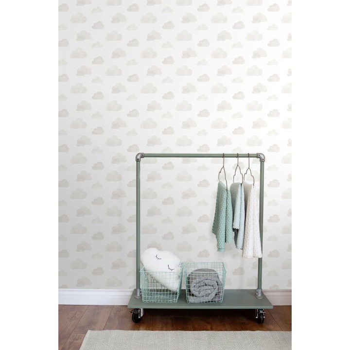 Papel pintado nubes infantiles grises fondo blanco - Dream Sky 677383