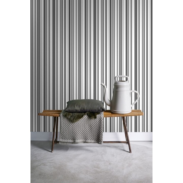 Papel pintado rayas desiguales blanco y negro - Raya Dickens 679025