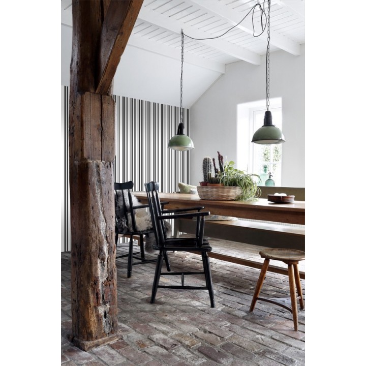 Papel pintado rayas desiguales blanco y negro - Raya Dickens 679025