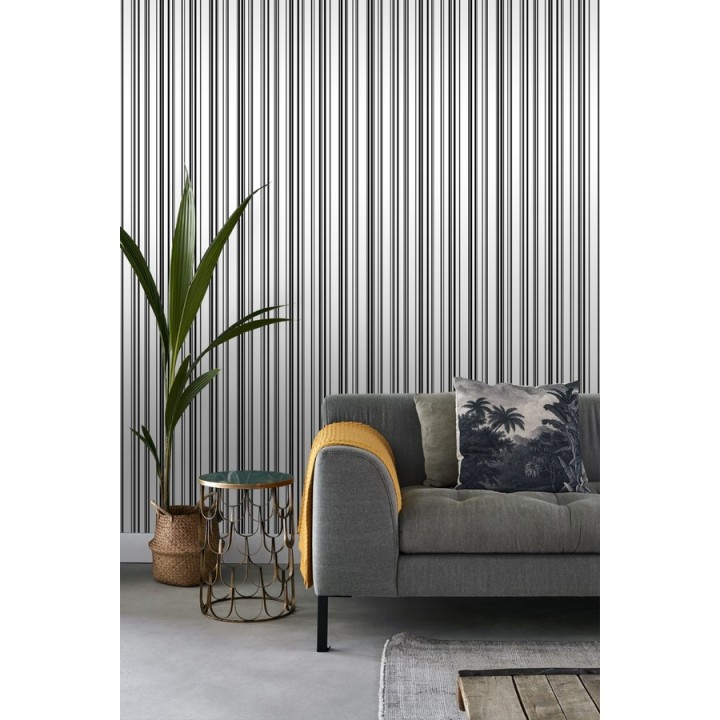 Papel pintado rayas desiguales blanco y negro - Raya Dickens 679025
