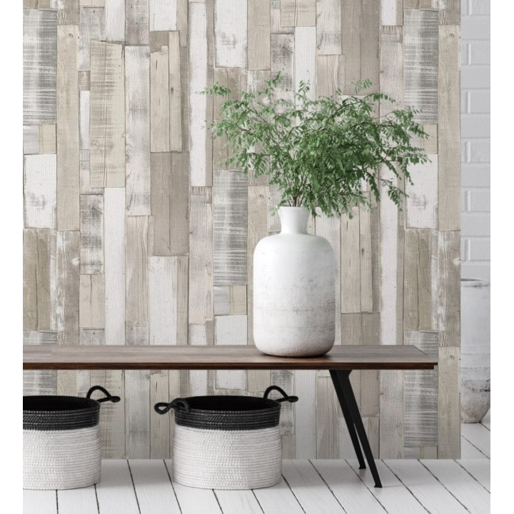 Papel pintado listones de madera clara estilo nórdico - Suances 6219