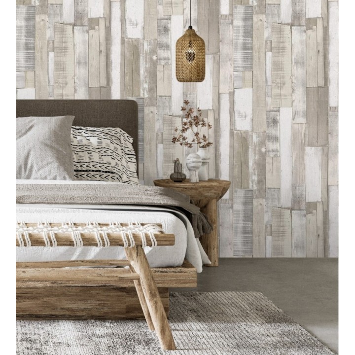 Papel pintado listones de madera clara estilo nórdico - Suances 6219