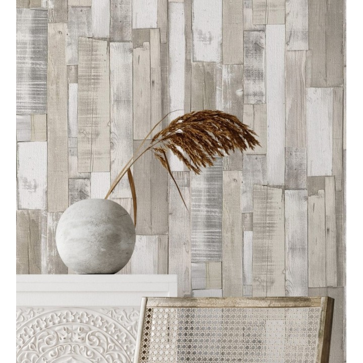 Papel pintado listones de madera clara estilo nórdico - Suances 6219