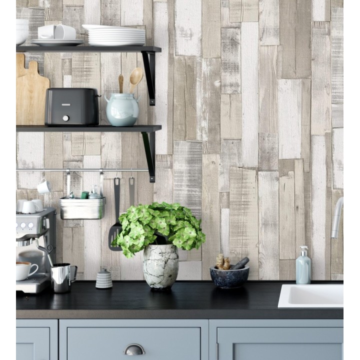 Papel pintado listones de madera clara estilo nórdico - Suances 6219