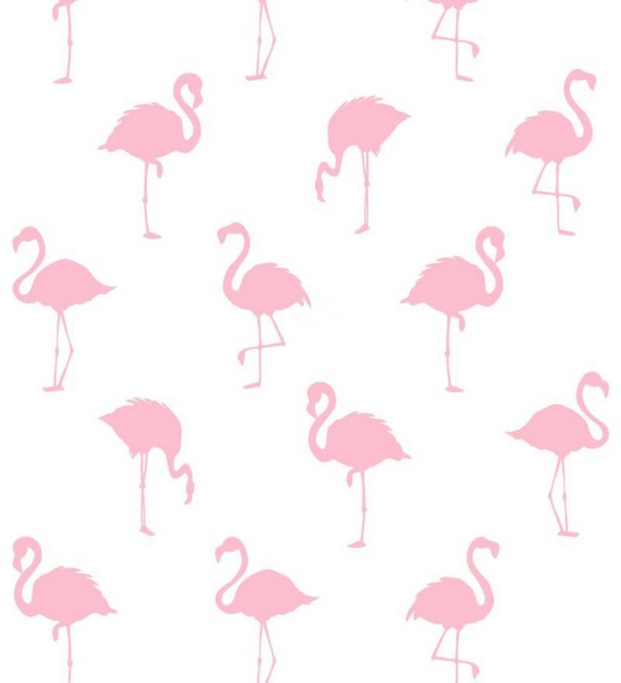 Papel pintado flamencos rosas fondo blanco - Miss Flamingo 679035