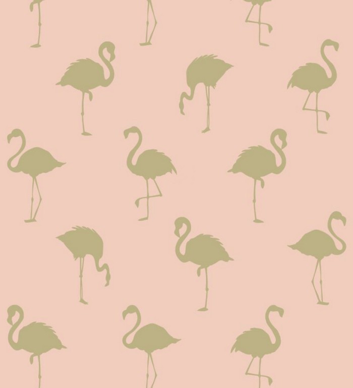 Papel pintado flamencos dorados fondo rosa - Miss Flamingo 679037