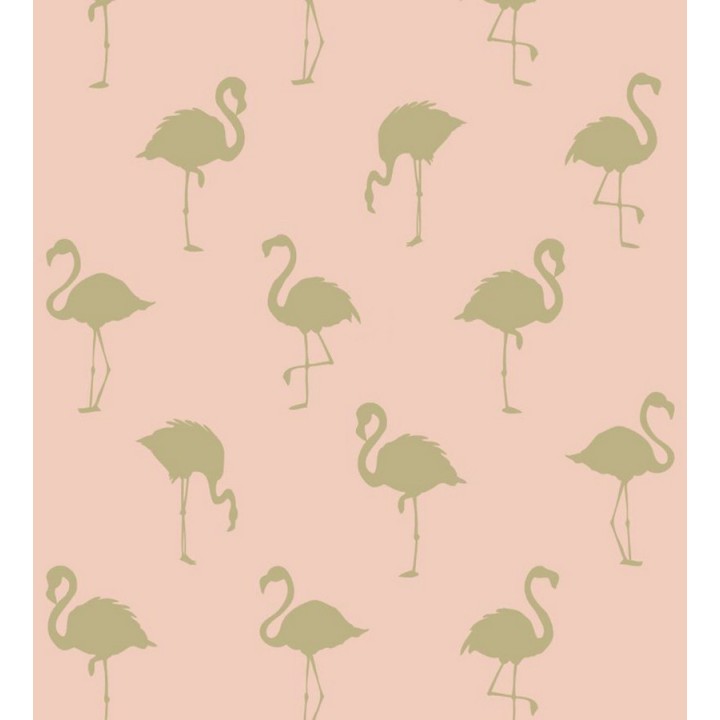 Papel pintado flamencos dorados fondo rosa - Miss Flamingo 679037