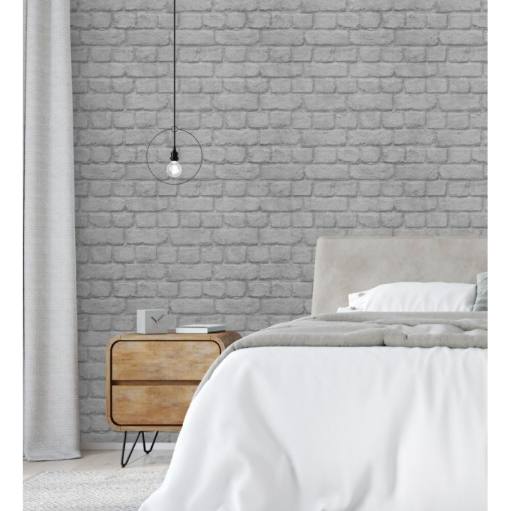 Papel pintado imitación ladrillo industrial gris - Dayton 6226