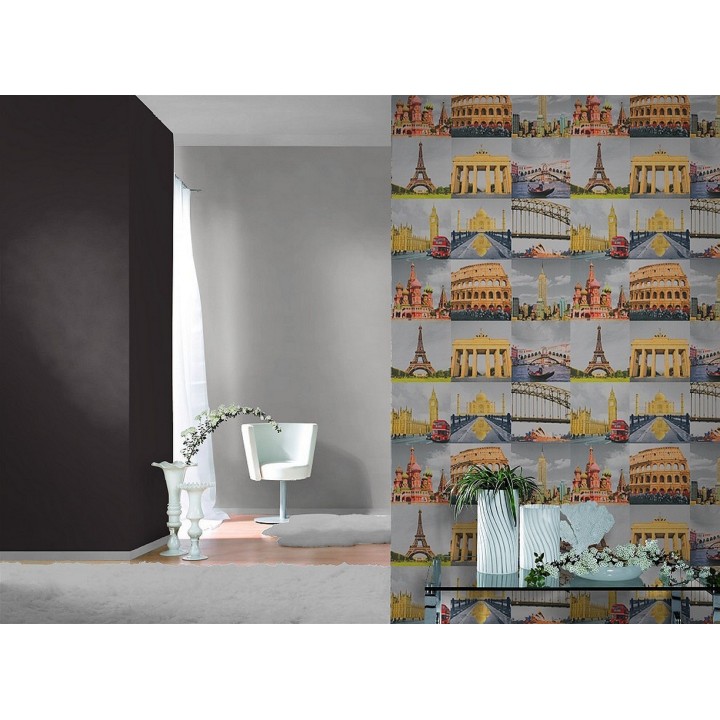 Papel pintado collage de ciudades a color - All Around 3 6245