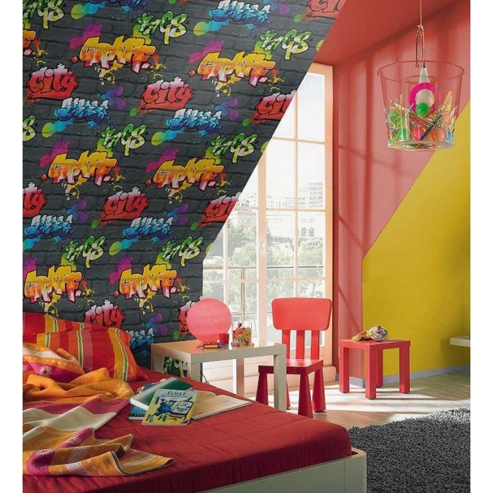 Papel pintado muro de graffiti estilo urbano multicolor - Urban Graffiti 6247