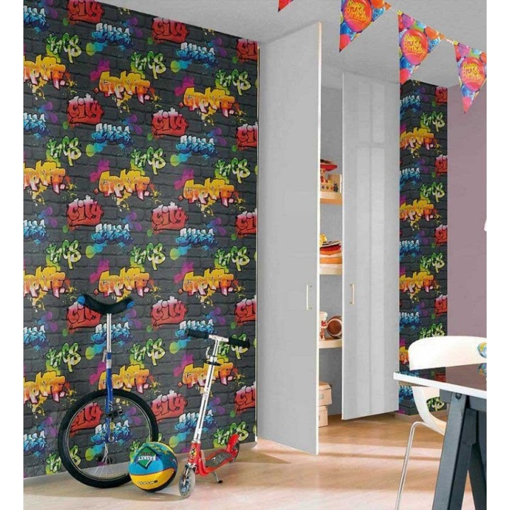 Papel pintado muro de graffiti estilo urbano multicolor - Urban Graffiti 6247