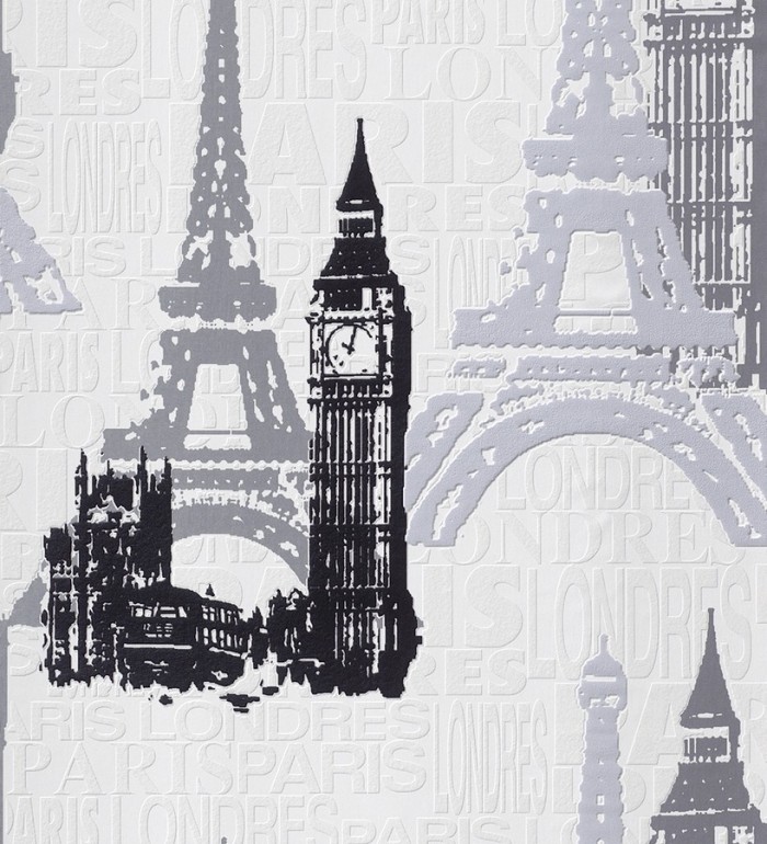 Papel pintado monumentos de París y Londres blanco y negro - París & London 6277