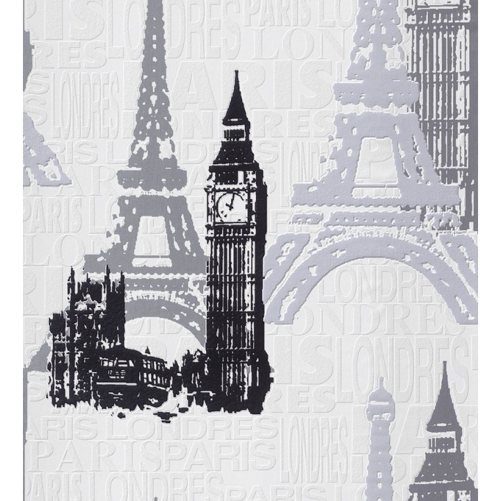Papel pintado monumentos de París y Londres blanco y negro - París & London 6277