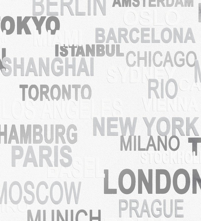 Papel pintado letras de ciudades blanco y negro - Caslon 6283