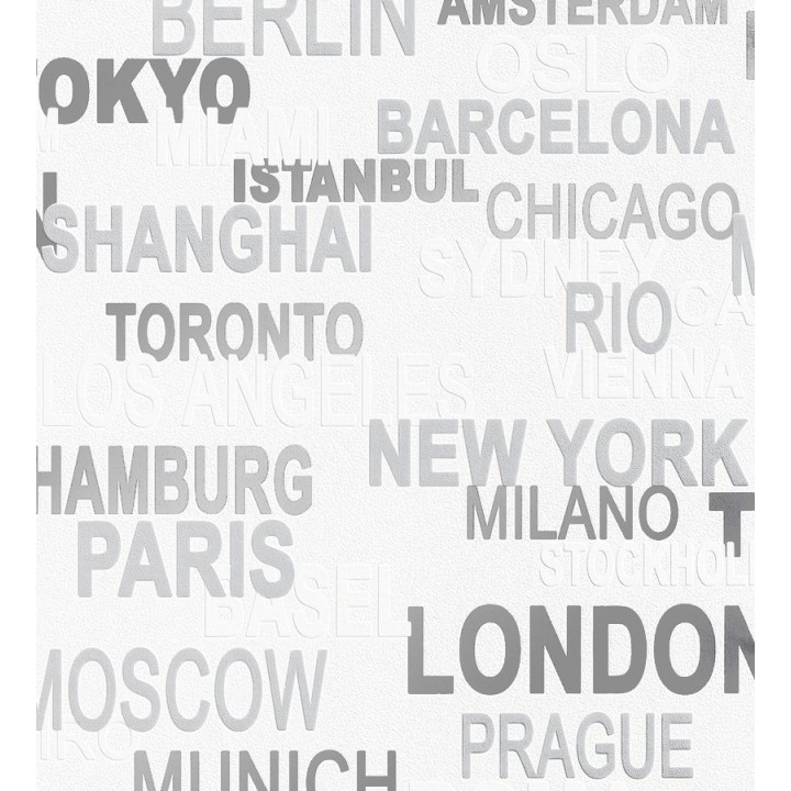 Papel pintado letras de ciudades blanco y negro - Caslon 6283