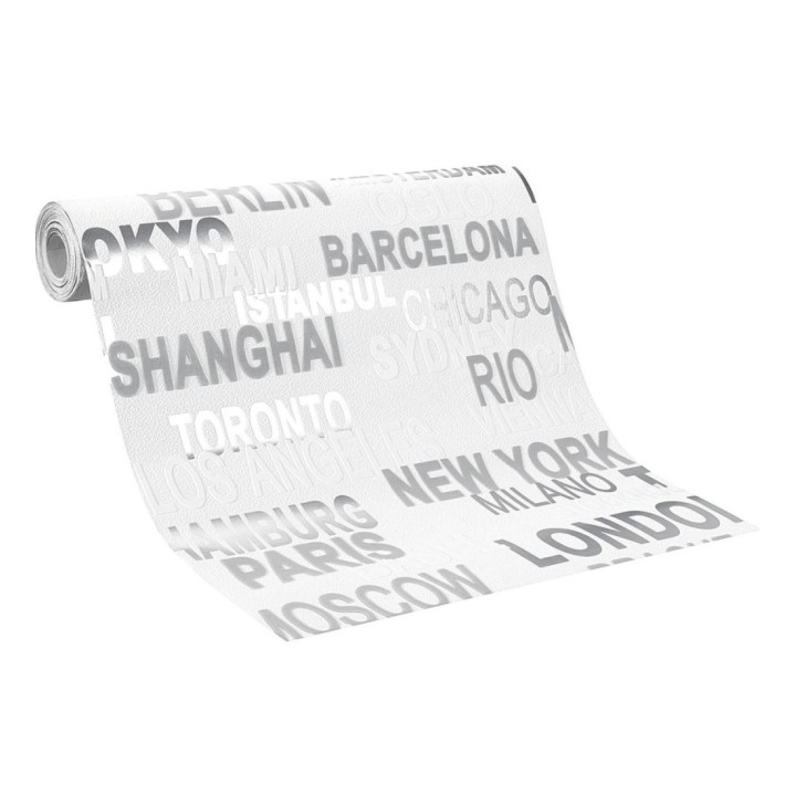 Papel pintado letras de ciudades blanco y negro - Caslon 6283
