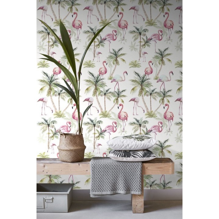 Papel pintado flamencos tropicales - Bahia Flamenco 679081
