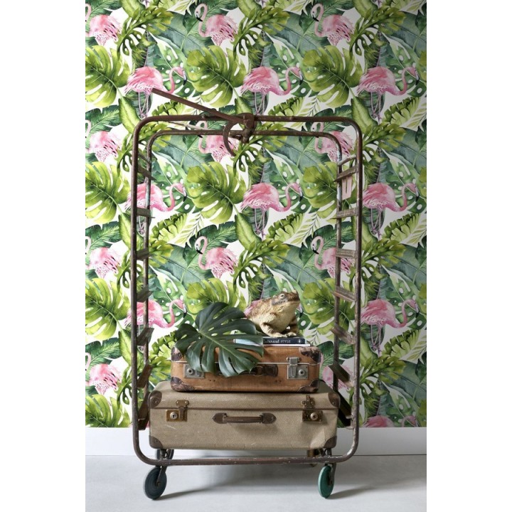 Papel pintado tropical flamencos y hojas de selva - Flamingo Swing 679084