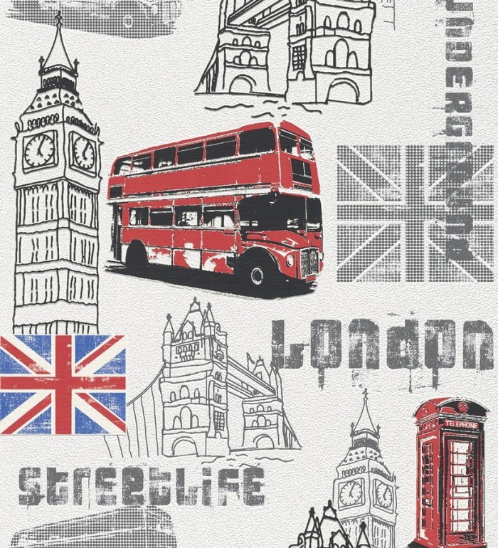 Papel pintado motivos de Londres blanco y negro - London 4 6285