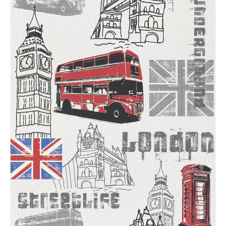 Papel pintado motivos de Londres blanco y negro - London 4 6285