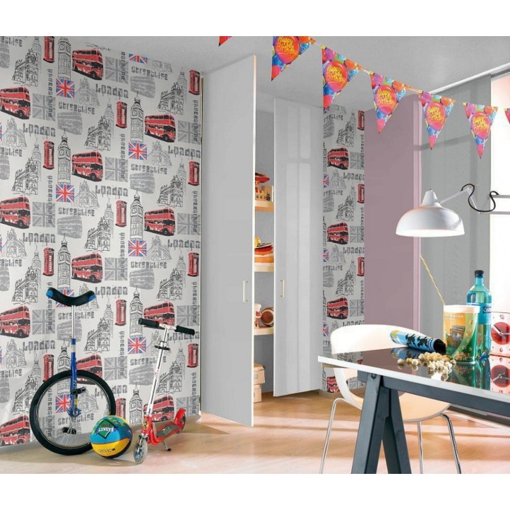 Papel pintado motivos de Londres blanco y negro - London 4 6285