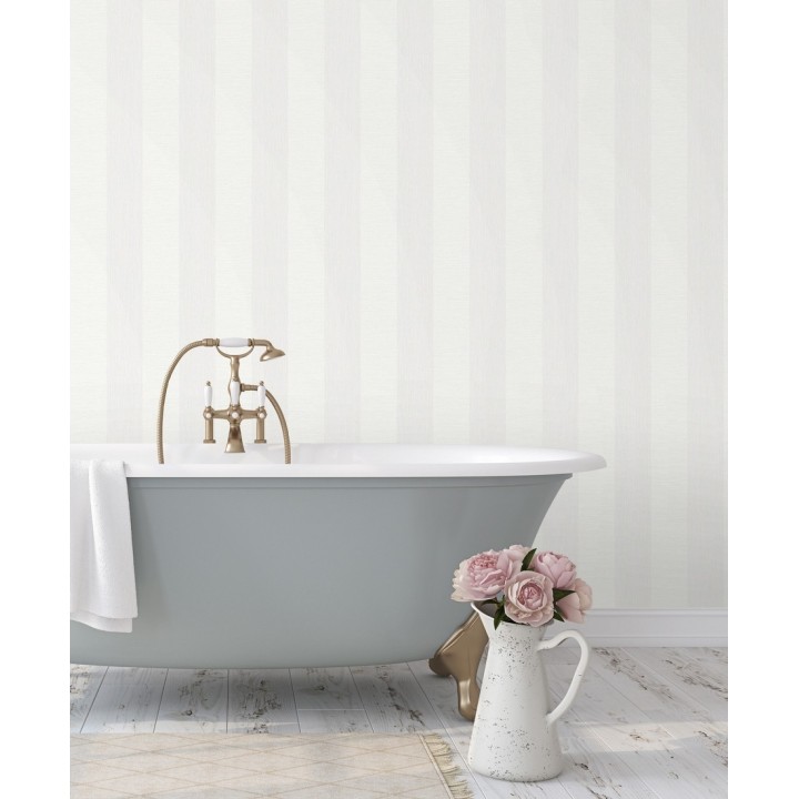 Papel pintado rayas metalizadas blancas - Raya Torino 679259