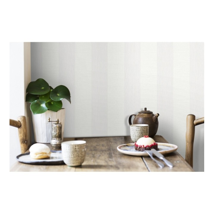 Papel pintado rayas metalizadas blancas - Raya Torino 679259