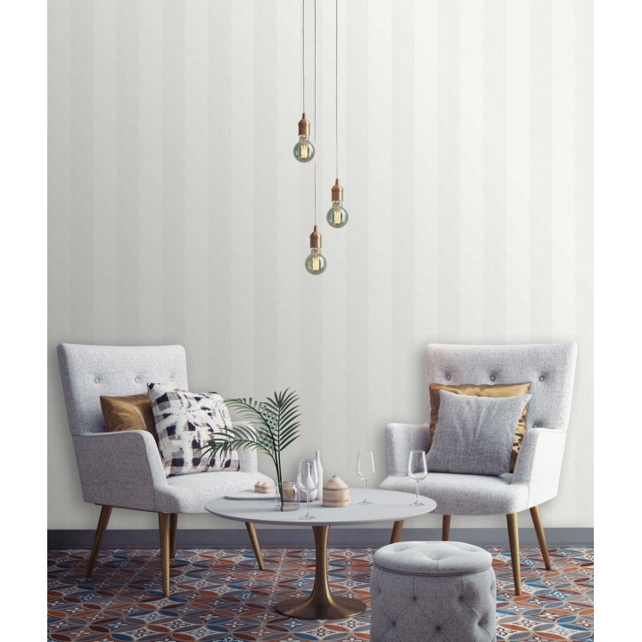 Papel pintado rayas metalizadas blancas - Raya Torino 679259