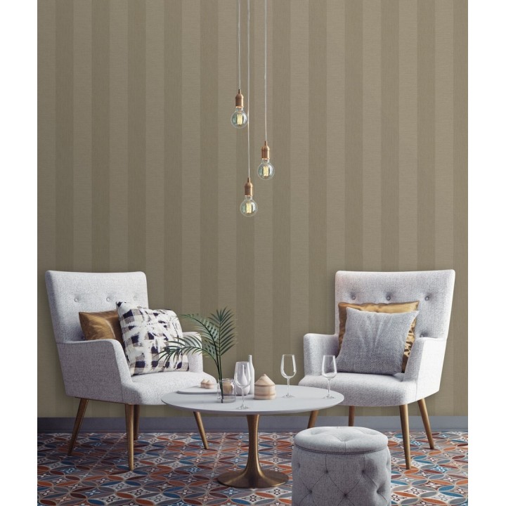 Papel pintado raya metalizada tonos marrones - Raya Torino 679261