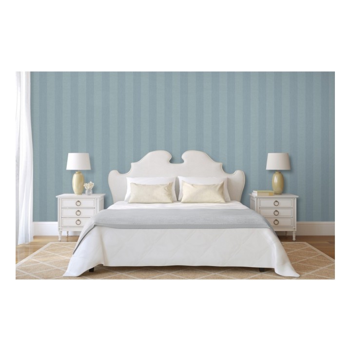 Papel pintado rayas metalizadas tonos celestes - Raya Torino 679262