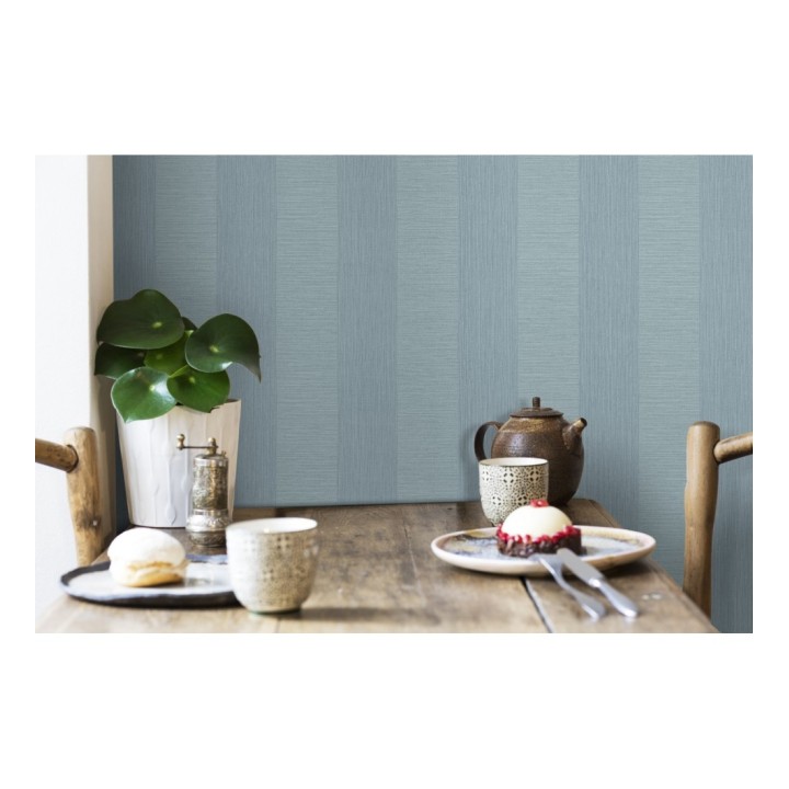 Papel pintado rayas metalizadas tonos celestes - Raya Torino 679262