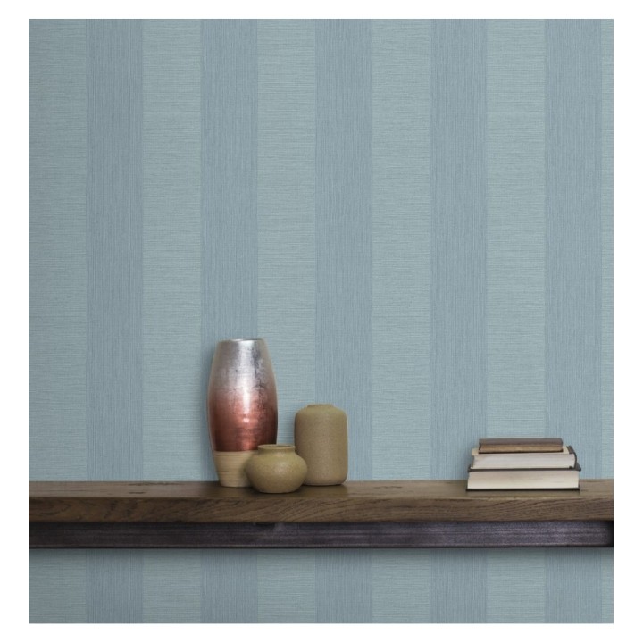 Papel pintado rayas metalizadas tonos celestes - Raya Torino 679262